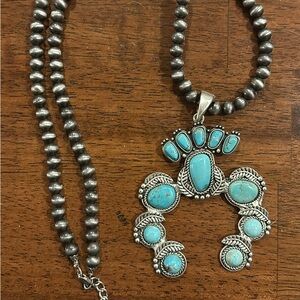 Squash blossom necklace with Navajo pearls